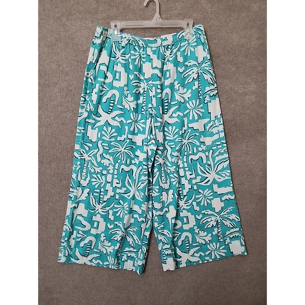 Sonoma Linen Blend Wide Leg Cropped Pants Womens L Turquoise Beach Vacation NEW - Picture 2 of 8